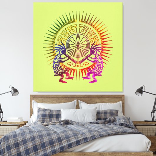 Kokopelli Duo - Man in het doolhof - Sun 1a Canvas Afdruk (Insitu (Slaapkamer))