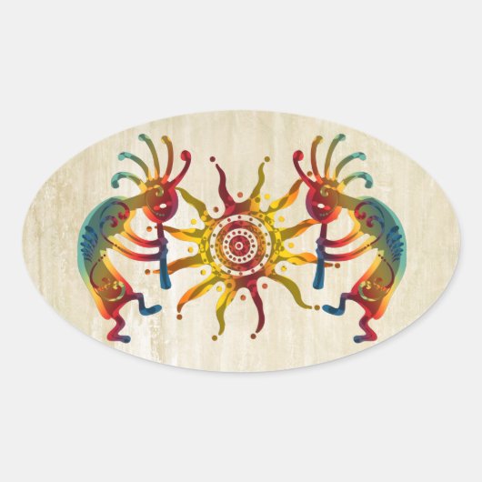 KOKOPELLI DUO SUN en uw ideeën Ovale Sticker (Voorkant)