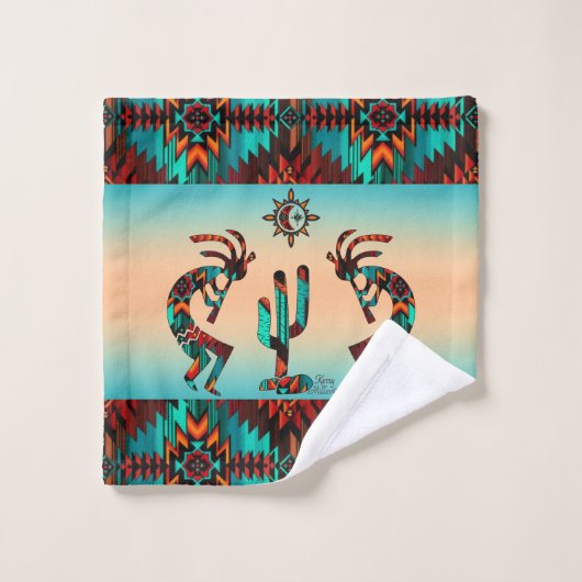 Kokopelli en cactus bad handdoek (Wasdoekje)