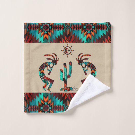 Kokopelli en cactus bad handdoek (Wasdoekje)