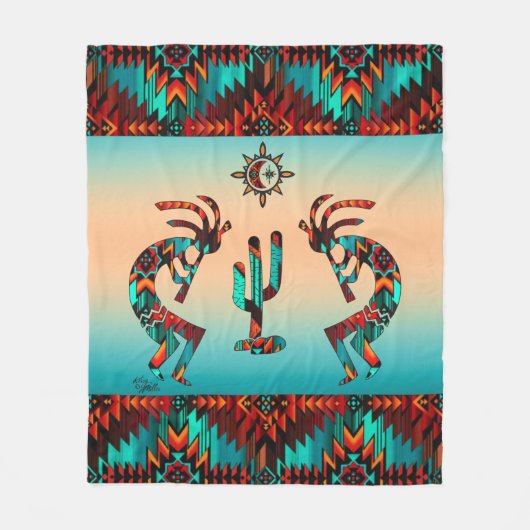 Kokopelli en cactus fleece deken (Voorkant)