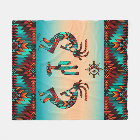 Kokopelli en cactus fleece deken (Voorkant (Horizontaal))
