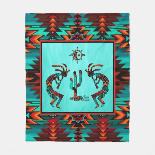 Kokopelli en cactus fleece deken (Voorkant)
