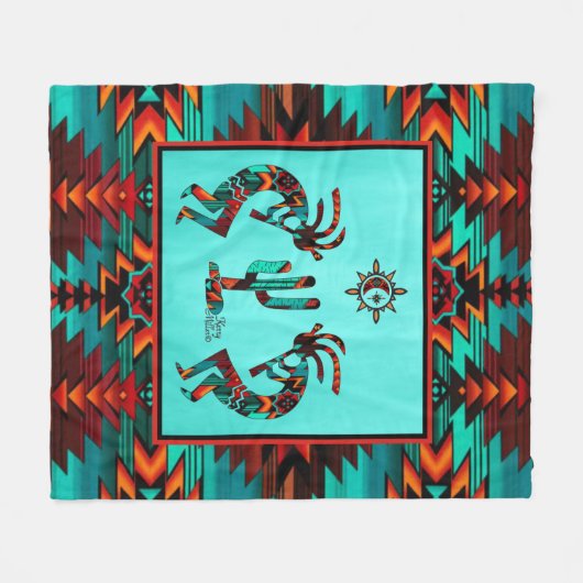 Kokopelli en cactus fleece deken (Voorkant (Horizontaal))