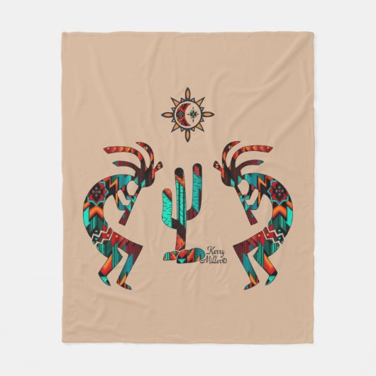 Kokopelli en cactus fleece deken (Voorkant)