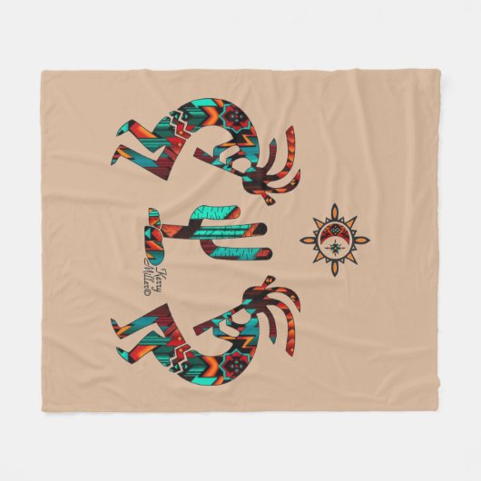 Kokopelli en cactus fleece deken (Voorkant (Horizontaal))