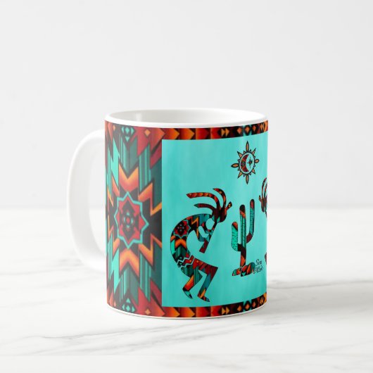 Kokopelli en cactus koffiemok (Voorkant links)