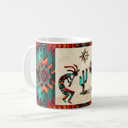 Kokopelli en cactus koffiemok (Voorkant links)