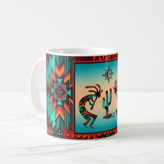 Kokopelli en cactus koffiemok (Voorkant links)