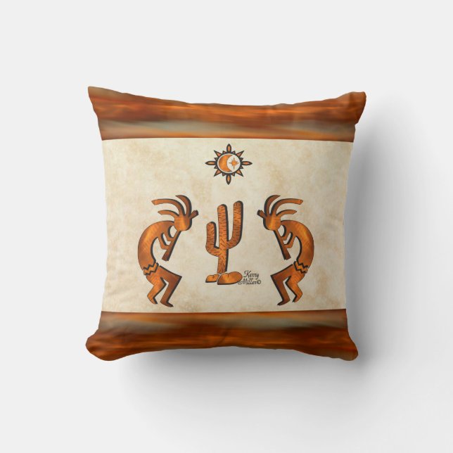 Kokopelli en Cactus Kussen (Voorkant)