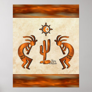 Kokopelli en cactus poster