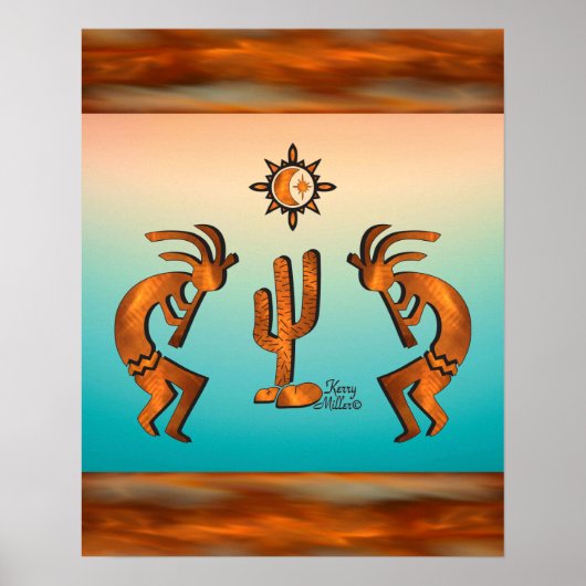 Kokopelli en cactus poster (Voorkant)