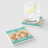 Kokopelli en cactus stenen onderzetter (Zijkant)