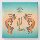Kokopelli en cactus stenen onderzetter (Voorkant)