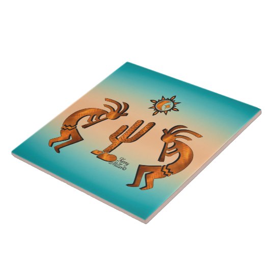 Kokopelli en cactus tegeltje (Zijkant)