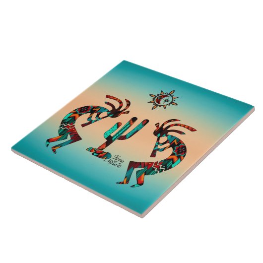 Kokopelli en cactus tegeltje (Zijkant)