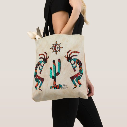Kokopelli en cactus tote bag (Dichtbij)