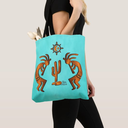 Kokopelli en cactus tote bag (Dichtbij)