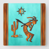 Kokopelli en cactus vierkante klok (Voorkant)