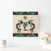 Kokopelli en cactus vierkante klok (Huis)