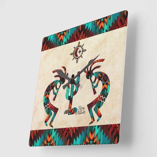 Kokopelli en cactus vierkante klok (Hoek)