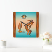 Kokopelli en cactus vierkante klok (Huis)