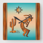 Kokopelli en cactus vierkante klok (Voorkant)