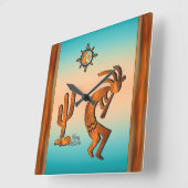 Kokopelli en cactus vierkante klok (Hoek)