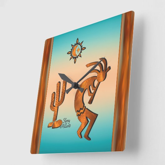 Kokopelli en cactus vierkante klok (Hoek)