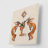 Kokopelli en cactus vierkante klok (Hoek)