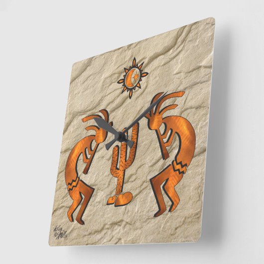 Kokopelli en Cactus vierkante wandklok (Hoek)