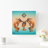 Kokopelli en Cactus vierkante wandklok (Huis)