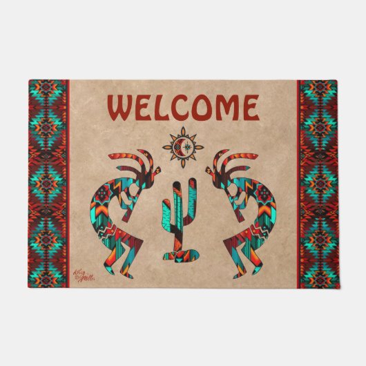 Kokopelli en Cactus Welcome Doormat Deurmat (Voorkant)