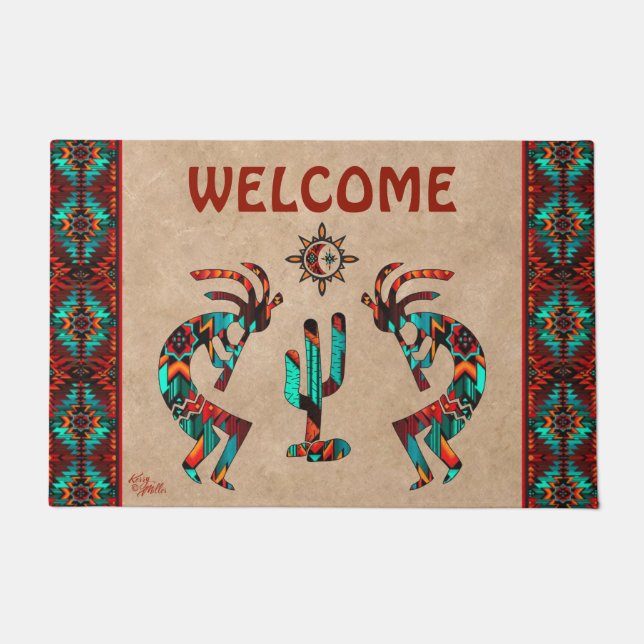 Kokopelli en Cactus Welcome Doormat Deurmat (Voorkant)