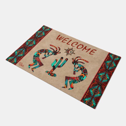 Kokopelli en Cactus Welkom Deurklep Deurmat (Schuin)