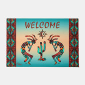 Kokopelli en Cactus Welkom Deurklep Deurmat (Voorkant)