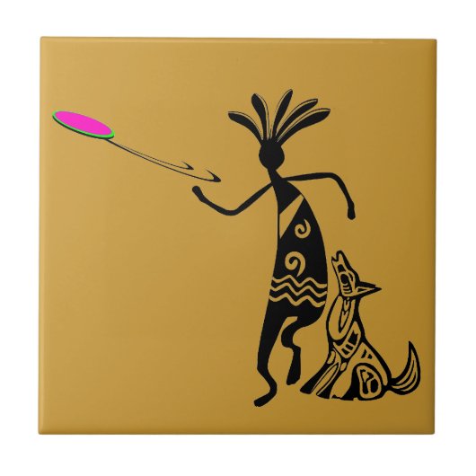 Kokopelli en Dog Tegeltje (Voorkant)