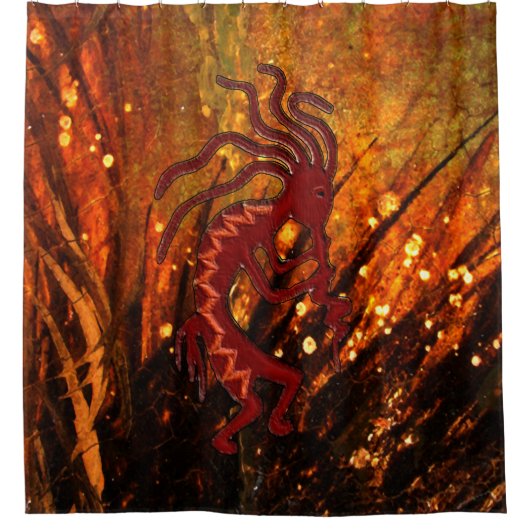 Kokopelli en Fireflys Southwestern Shower Curtain Douchegordijn (Voorkant)