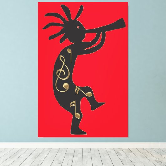 Kokopelli en Music Canvas Print (Insitu (Houten vloer))