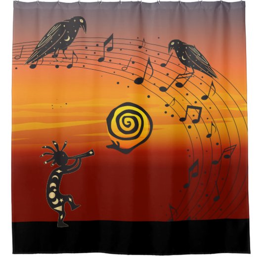 Kokopelli en Ravens Shower Curtain Douchegordijn (Voorkant)
