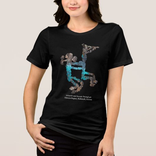 Kokopelli en Vrouw Petroglyph Tri-Blend Shirt (Voorkant)