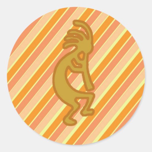 Kokopelli fluitspeler Sinaasappel Stripe Zuidwest Ronde Sticker (Voorkant)