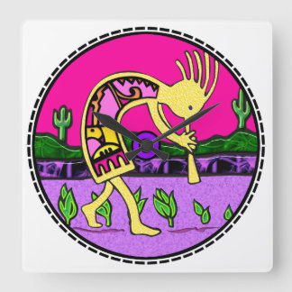 Kokopelli Flute Player SouthWestern Clock Vierkante Klok