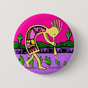 Kokopelli, Flute Player van de woestijn Ronde Button 5,7 Cm