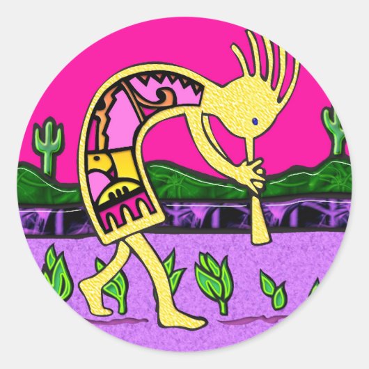 Kokopelli, Flute Player van de woestijn Ronde Sticker (Voorkant)
