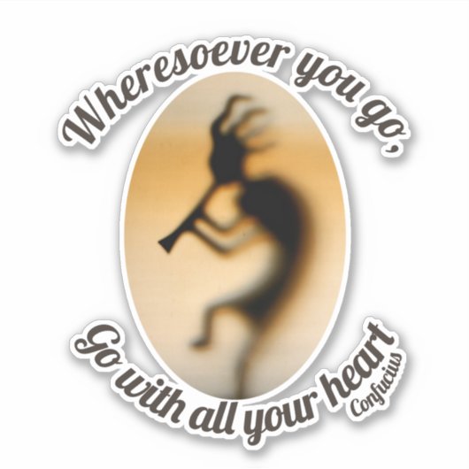 Kokopelli gaat met je hart Inspirerend Sticker (Voorkant)