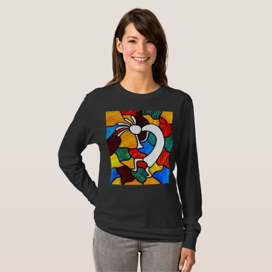 Kokopelli-Glas in lood Lange hoes T-Shirt (Voorkant volledig)
