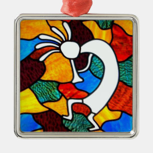Kokopelli Glas in lood Metalen Ornament