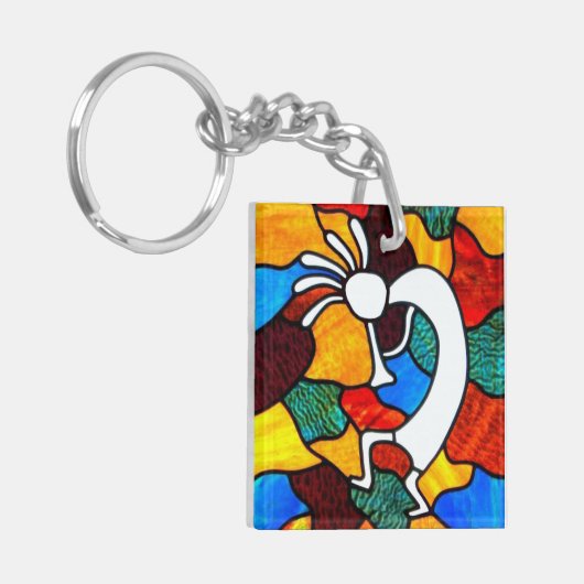 Kokopelli Glas in lood Sleutelhanger (Voorkant Links)