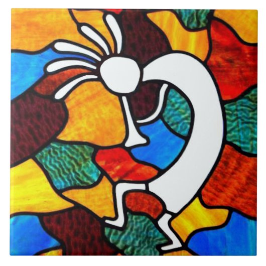 Kokopelli Glas in lood Tile Tegeltje (Voorkant)